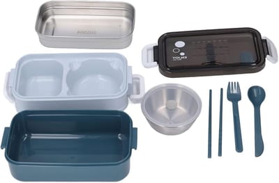Lunchbox Thermoscontainer - Stapelbare Maaltijdbox - Warme Maaltijden Meenemen - Lekvrij en Morsbestendig - 2 Lagen - Blauw