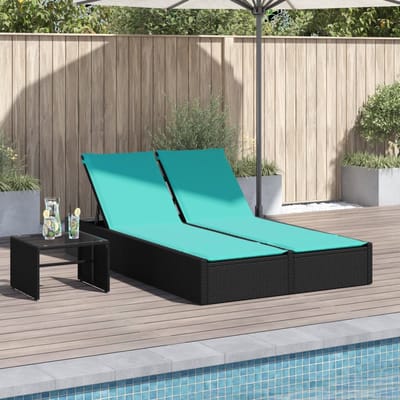 vidaXL - Dubbele - ligstoel - met - kussens - zwart - poly - rattan