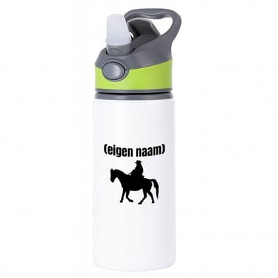 Hacebo® - cowboy op paard met eigen naam waterfles met rietje groen - Cowboy - cowboy liefhebbers - wilde westen - verjaardag - cadeau - kado - water fles - 650ML