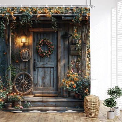 Vintage Italiaans Straat Douchegordijn Boog Architectuur Bloemen Plant Landschap Stof Huis Badkamer Decor Badgordijnen Met Haken 120x180cm-47x70in