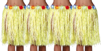 Fiestas Guirca Hawaii verkleed rokje - 4x - voor volwassenen - geel - 50 cm - hoela rok - tropisch