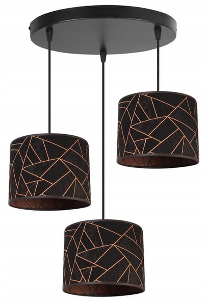 Luxe Hanglamp Glamour Koper Zwart 3xE27 boven Tafel