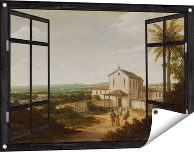 Gards Tuinposter Doorkijk Kerkelijk Gebouw in Brazilië - Frans Jansz. Post - 90x60 cm - Tuindoek - Tuindecoratie - Wanddecoratie buiten - Tuinschilderij