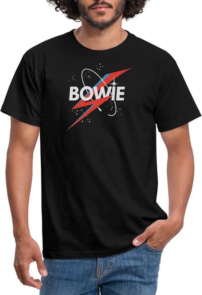 David Bowie Belettering Sterrenhemel Met Bliksem T-Shirt Heren