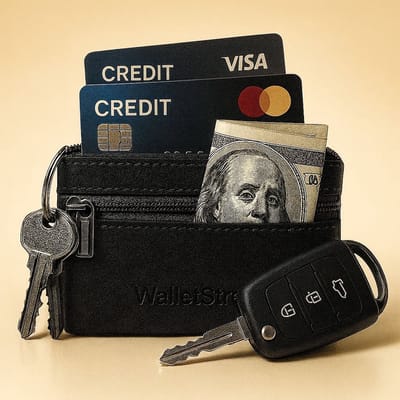 WalletStreet™ Sleuteletui – Genuine Leather – Luxe Leren Key Pouch met 2 Ritsen & Kleingeldvak – Ruimte voor 15 Pasjes – Compact Portemonnee Cadeau voor Mannen & Vrouwen – Deep Black
