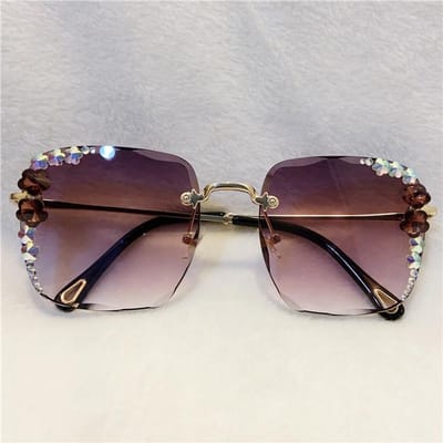 Internet Beroemdheid Strass Zonnebril Dames S UV Anti-diamant Zonnebril Randloos Trendy Ins Kleine Geur Stijl Brillen Default