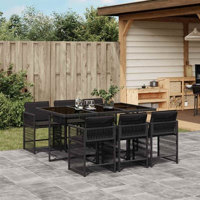 vidaXL - 7-delige - Tuinset - met - kussens - poly - rattan - zwart