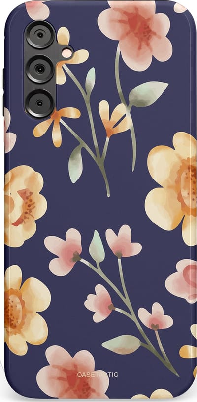Casetastic Hoesje Geschikt voor Samsung A14 (5G/4G) - Stijlvolle Beschermende Duo-layer Case - Fluweel Bloemendesign