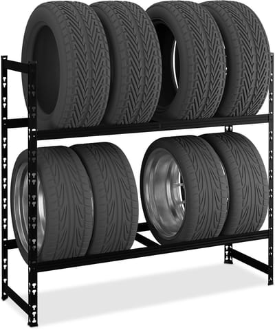 bandenrek - voor 8 banden - 100 x 110 x 35 cm - tot 300 kg - staal - zwart