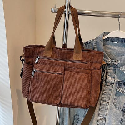 Dames Tote Bag Grote Capaciteit Tote Bag Onderarm Corduroy beige