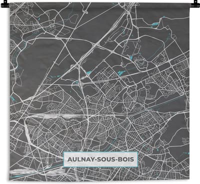 Wandkleed - Wanddoek - Plattegrond - Stadskaart - Kaart - Frankrijk - Aulnay-sous-Bois - 180x180 cm - Wandtapijt