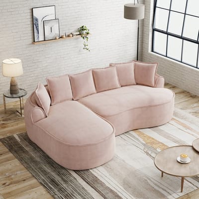 Frameloze Modulaire Hoekbank, L-Bank, 3-Zitsbank, Chenille stof, Cloud Bank van Schuim, L-vormig met Extra diepe Zitting en Brede Armleuningen, Inclusief Chaise Longue en Kussens, Geen Montage Nodig-Roze