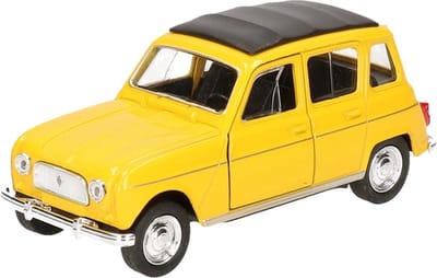 Modelauto Renault 4 - geel - 11 cm - schaalmodel auto - schaal 1:34 - pull-back motor - speelgoed