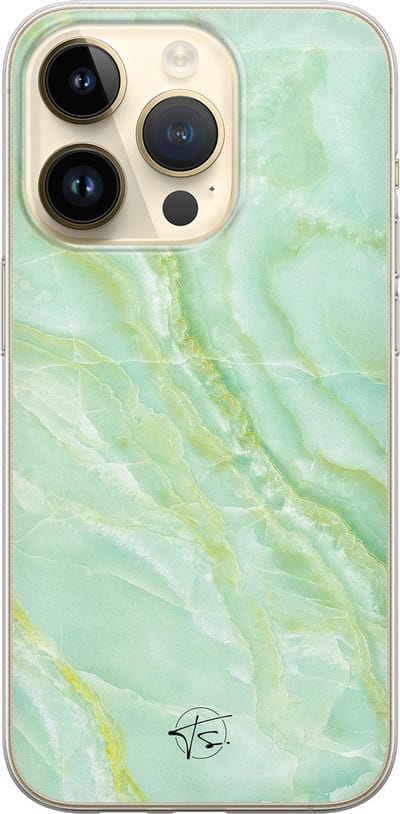 Hoesje geschikt voor iPhone 14 Pro - Marmer Limegroen - Soft Case - TPU - Marmer - Groen - Mooie Telefoonhoesjes