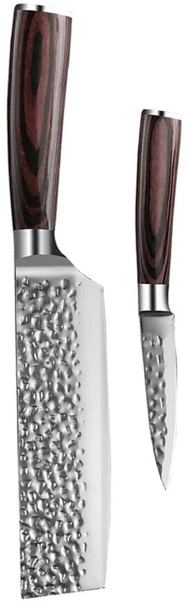 Shinrai Knives - Hammered RVS 2-delige Messenset - Nakiri + Schilmes