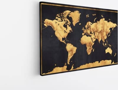 Saammp - Canvas Schilderij - Goud - Wereldkaart - Steden - Landen - 45x30 - Foto op canvas - Wanddecoratie - muurdecoratie Woonkamer - Slaapkamer decoratie - Canvas Print
