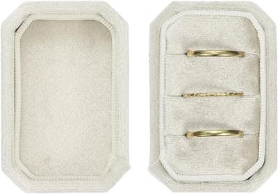Fluwelen Ringendoos met 3 Vakken, Achthoekige Ringdrager Handgemaakt Vintage Ringen Display Organizer voor Sieraden Opberg, Aanzoek, Verloving, Huwelijksceremonie, Beige