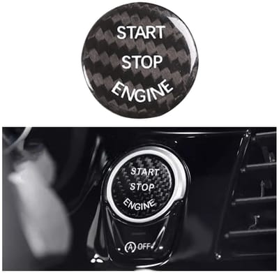 Allecto - Auto Startknop Cover - Decoratieve Sticker - Koolstofvezel Zwart - Aan/Uit Schakelknop - Beschermende Afdekking - Geschikt voor Drukknop ...