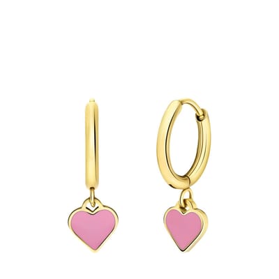 Lucardi - Kinder Stalen goldplated oorringen met hart emaille lichtroze - Oorbellen - Staal - Goudkleurig