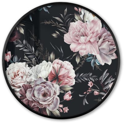 Poster in lijst Rond - Fotolijst 60x60 cm - Posters - Vintage - Rozen - Romantisch - Bloemen - Ronde posterlijst zwart - Decoratie - Wanddecoratie woonkamer - Muurdecoratie slaapkamer