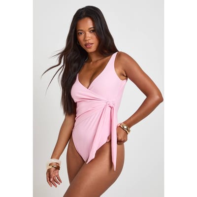 boohoo Dames Badpak Met Buikcontrole En Wikkelddetail | Pink | Maat: 6