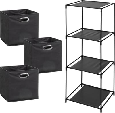 5Five Opbergrek Smartrack - met 3x mandjes stof - donkergrijs - 34 x 98 cm
