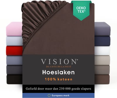 VISION Hoeslaken - 100% katoen - 160x200 cm - Chocolade - Tweepersoonsbed - Oekotex gecertificeerd