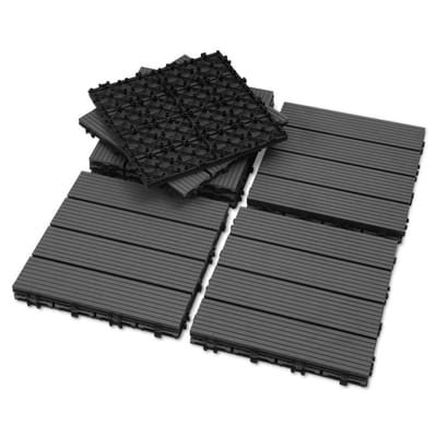 Terrastegels 30x30cm 44 stuks 4m² WPC Tegels Balkon Terras of Vlonder Snelle Montage Vlondertegel Tuintegels Terrasplanken Balkon vloer Kliktegels Buiten tegels Donkergrijs