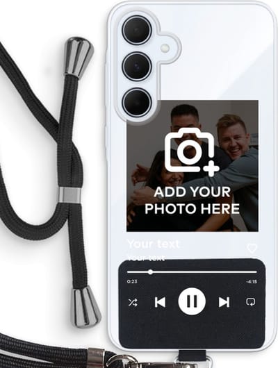 Gepersonaliseerd - Case Company® - Hoesje met koord geschikt voor Samsung Galaxy A35 hoesje met Koord - Music Player - Telefoonhoesje met Zwart Koord - Bescherming aan alle Kanten en Over de Schermrand