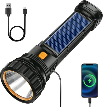 SCH® Zaklamp opwindbaar - Zaklamp - Zaklampen - Zwart - 7cm x 7cm x 19cm
