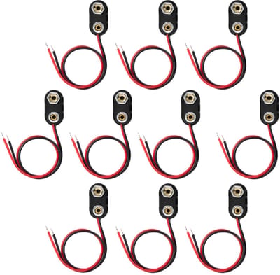 10 stuks - 9 Volt batterij clip met snoer - Type I - met kabelboom - ABS hardcase - 15cm