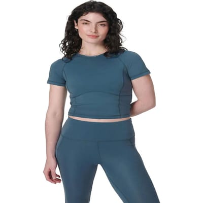 Sweaty Betty All Day Cropped T-Shirt BLAUW - Maat S