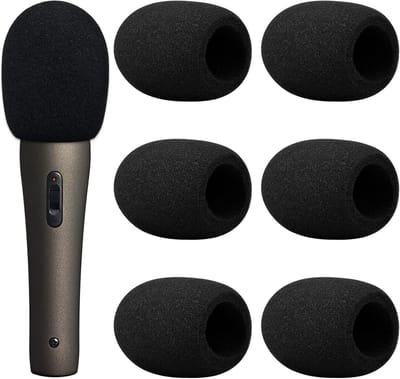 Famanu Microfoon-windscherm, schuimrubberen microfoonafdekking voor handmicrofoon, grote microfoon, windscherm voor karaoke, podiumprestaties, outdoor-activiteiten, 6 stuks (zwart)