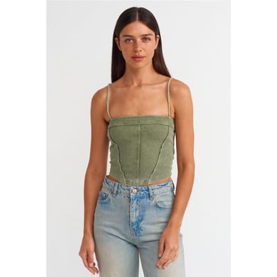 Geribbelde Vierkante Hals Crop Top