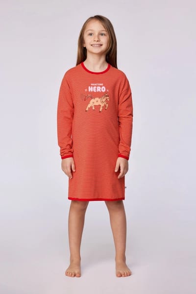 Woody slaapkleed meisjes/dames - rood gestreept - pony - 252-10-DZF-Z/935 - maat 176