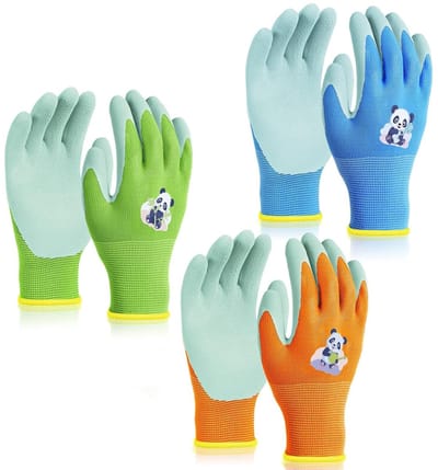 3 Paar Tuinhandschoenen voor Kinderen, Veilig en Comfortabel, Ademend en Antislip, Geschikt voor Tuinwerk en Kamperen, Panda Design, Leeftijd 3-5 Jaar