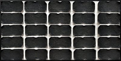 Ter Halle - Schilderij - Wanddecoratie - 3D Art - Zwarte Vlakjes Op Een Beige Achtergrond - 143x73cm
