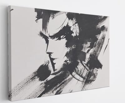 Saammp Canvas Schilderij - zwart gestreept - Portret - Abstract kunstwerk - 45x30 - Foto op canvas - Wanddecoratie - Muurdecoratie Woonkamer - Slaapkamer decoratie - Canvas Print