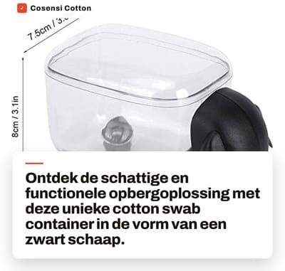Dailygoods- Wattenstaafje Container - Opbergdoos met Deksel - Kantoor Organizer - Cartoon Schaap - Duurzaam PP/PS - Afmetingen 13x7,5x8 cm