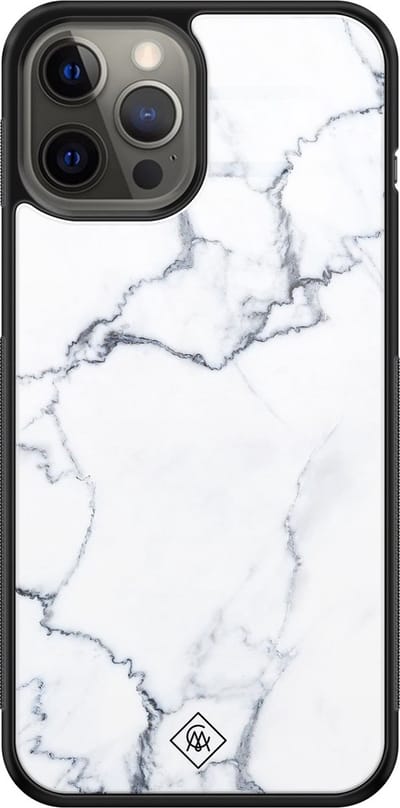 Casimoda® hoesje - Geschikt voor iPhone 12 Pro Max - Marmer Grijs - Luxe Hard Case Zwart - Backcover telefoonhoesje - Grijs