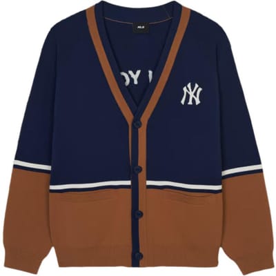 MLB New York Yankees Enkele Knop Comfortabele Trui met Lange Mouwen Gebreide Trui Uniseks Trui Licht Marine 3AKCV0144-50NYL XS brown