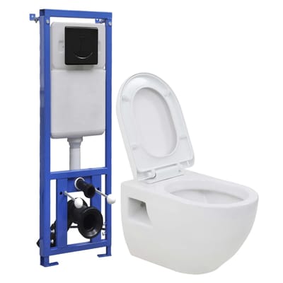 vidaXL - Hangend - toilet - met - hoge - verbogen - stortbak - keramiek