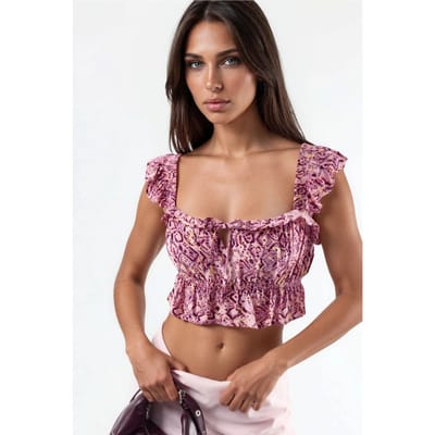 Volants Vierkante Kraag Geprinte Blouse