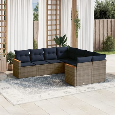 vidaXL - 8-delige - tuinbankset - met - kussens, - grijs - polyrotan