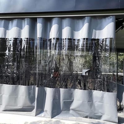 Buitengordijnen PVC - Transparante Zeildoeken - Terras Beschermen - Waterdicht & Scheurbestendig - 400x250cm - Grijs Transparant