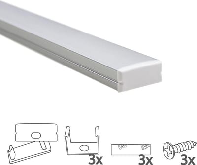 1 meter led strip profiel opbouw breed - laag model - inclusief afdekkap en bevestigingsmateriaal - 10mm hoog - Led profiel opbouw - Wit
