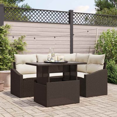 vidaXL Tuinbank Set met kussen met opslag 5 pcs Bruin en Crème