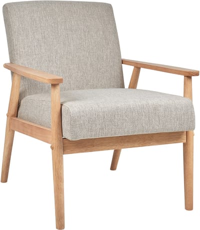 ESRUM - Fauteuil - Grijs/Lichtbruin - Polyester/Rubberhout