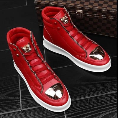 Hoge Heren Leren Mode Sneakers Kreukbestendig Hoge Kraag Laarzen Hip Hop Board Schoenen A7 9.5 rood