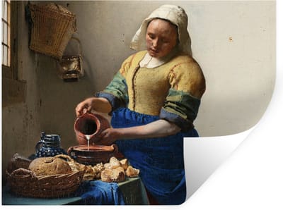 Muurstickers - Sticker Folie - Het melkmeisje - Kunst - Oude meesters - Vermeer - 40x30 cm - Plakfolie - Muurstickers Kinderkamer - Zelfklevend Behang - Zelfklevend behangpapier - Stickerfolie